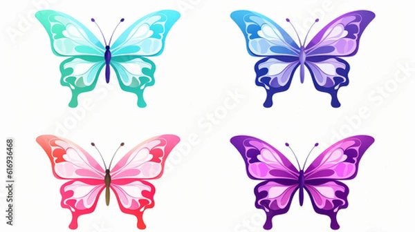 Fototapeta Four butterfly simple logo watercolor style in different colors