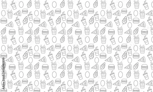Fototapeta Fast food pattern vector line art.