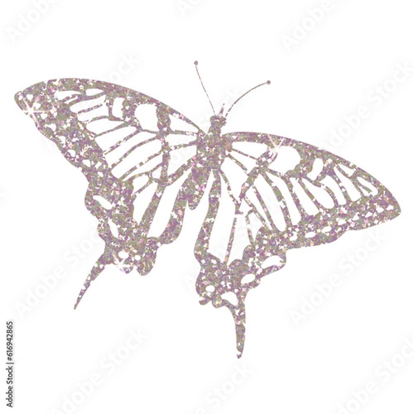 Fototapeta Silver butterfly glitter on transparent background. Butterfly icon.Design for decorating,background, wallpaper, illustration