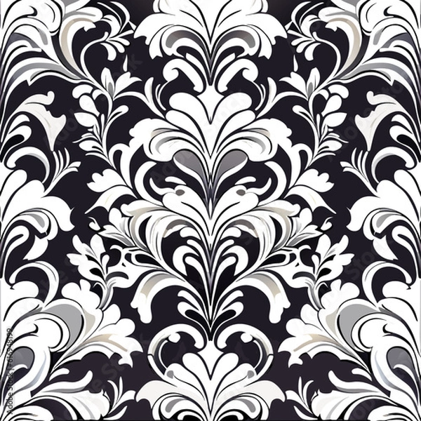 Obraz Seamless damask wallpaper pattern. Vector illustration. Black and white
