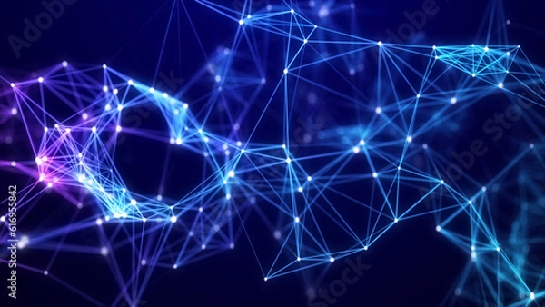 Fototapeta Abstract digital background of points and lines. Glowing plexus. Big data. Network or connection. Abstract technology science background. 3d rendering