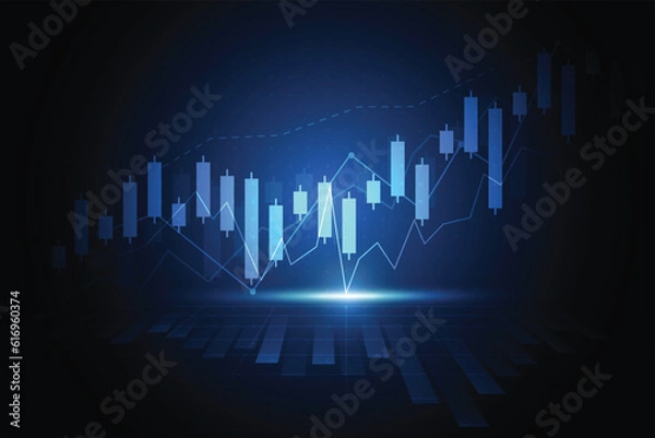 Fototapeta Business candle stick graph chart of stock market investment trading on white background design. Bullish point, Trend of graph. Vector illustration