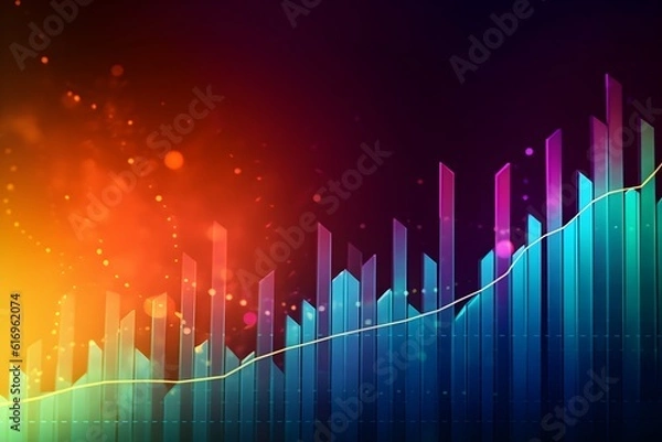 Fototapeta An image depicting a digital line chart showcasing an upward trend on a bright, futuristic background, representing optimism in the stock market.