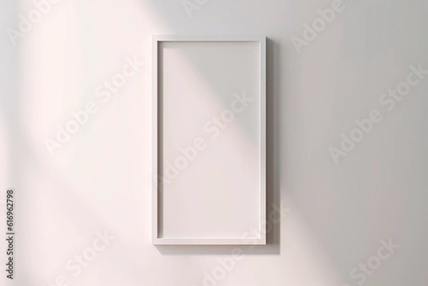 Fototapeta Rectangular vertical frame hanging on a white wall created with Generative AI technology