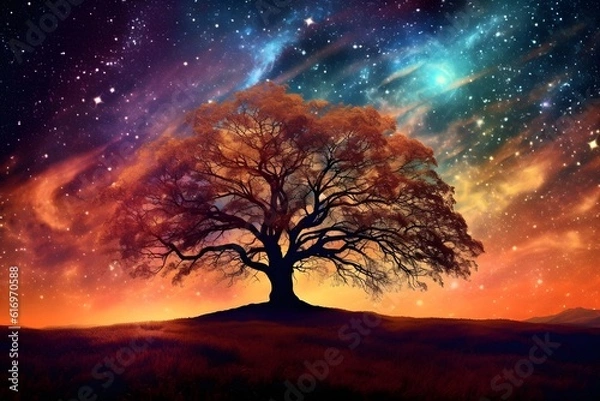 Obraz 星空と夕焼けの幻想的なイメージ　with generative ai