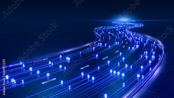 Obraz Sreaming data, binary data moving on a digital road - Digital Code road concept - 3d illustration
