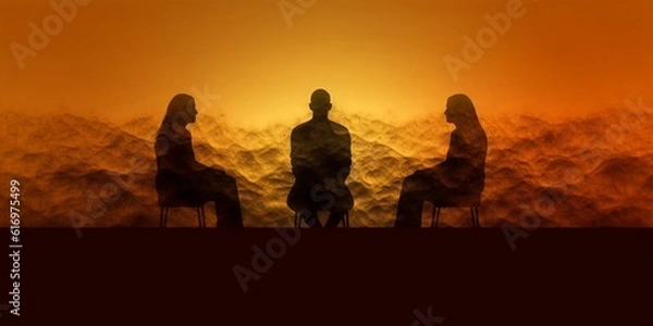 Fototapeta Silhouette of two people mental health, AI Generated