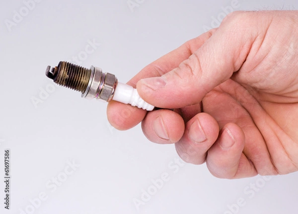 Obraz Hand man holding a spark plug