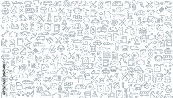 Fototapeta Car service maintenance doodle background. maintenance car parts line icon background.