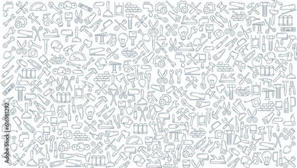 Obraz construction tools doodle line icon background.