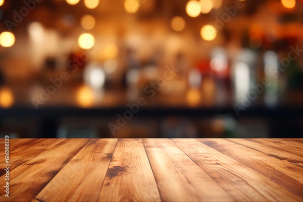 Obraz Wood table top on blurred kitchen background
