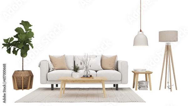 Fototapeta Modern interior furniture. Living room interior house floor template background frame mockup design copy space 3d render, isolated on transparent background	
