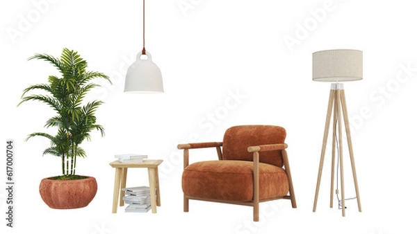 Fototapeta Modern interior furniture. Living room interior house floor template background frame mockup design copy space 3d render, isolated on transparent background	
