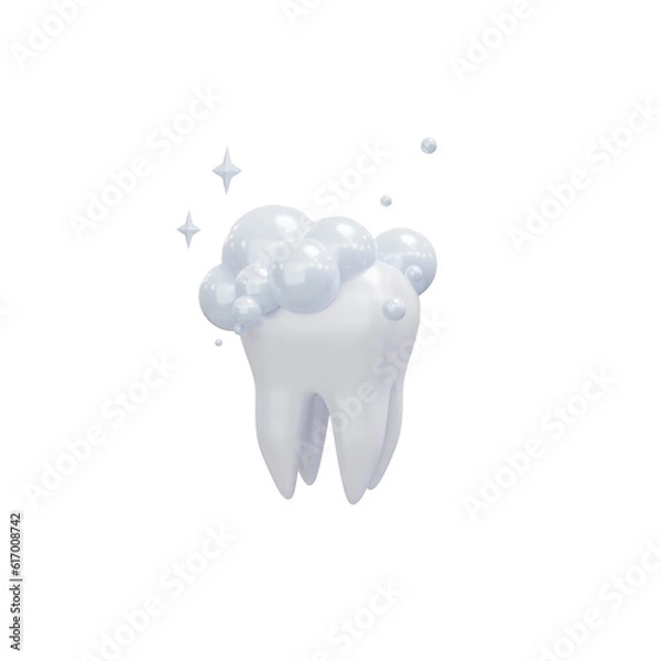 Fototapeta 3d tooth isolated on transparent background. 3d render. PNG. Tooth cleaning, brushing teeth with bleaching effect. Dentistry, medicine concept. 3D rendering, ui, ux. Teeth. Health