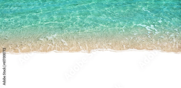 Fototapeta Turquoise sea wave isolated on white transparent background. Cristal clean blue ocean water horizontal for Your design in PNG file