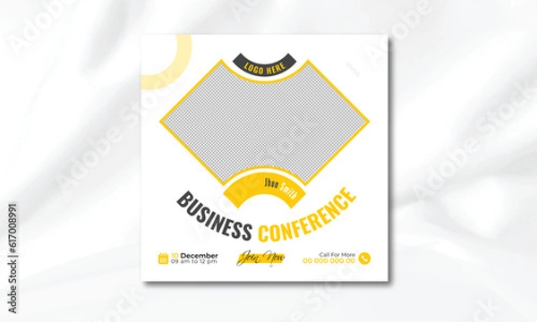 Obraz Business webinar invitation design. Webinar and business conference social media post template. Online webinar social media post template. Business conference banner template. Online live webinar.