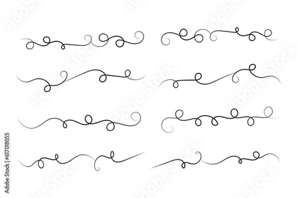 Fototapeta Vintage Filigree Swirls, calligraphy font style Decorative Elements, Text Ornaments curly thin line swings swashes, Flourishes Swirls, text divider, flourish Swirl ornament stroke, scroll design

