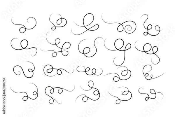 Fototapeta Vintage Filigree Swirls, calligraphy font style Decorative Elements, Text Ornaments curly thin line swings swashes, Flourishes Swirls, text divider, flourish Swirl ornament stroke, scroll design

