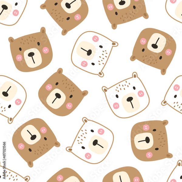 Fototapeta Seamless patterns cute bear cartoons hand-drawn illustrations in a playful flat style