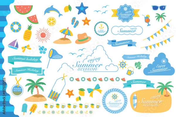 Obraz Summer stuff set. Isolated items on white background.