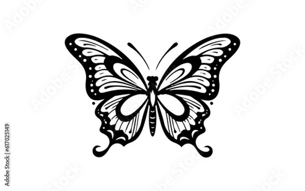 Fototapeta Butterfly  shape isolated illustration with black and white style for template.