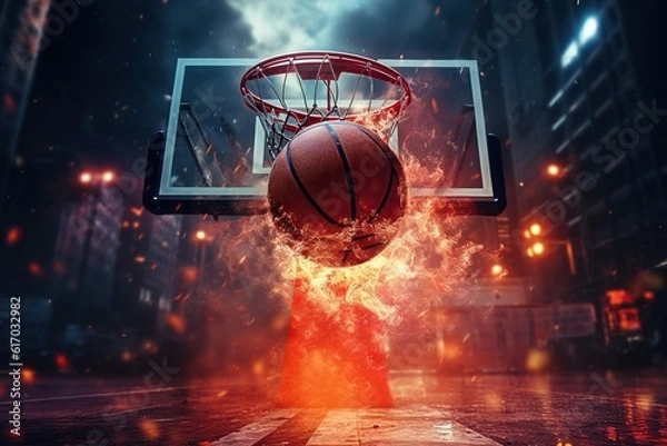 Fototapeta Lose up of ball in the net Scoring the winning points basketball concept,Generative AI