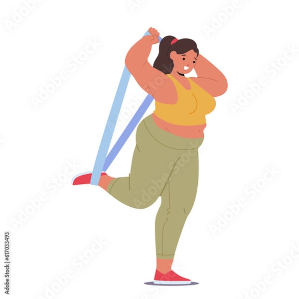 Fototapeta Plus Size Woman Character Exercise with Expander, Embrace Fitness And Breaking Stereotypes, Inspiring Others