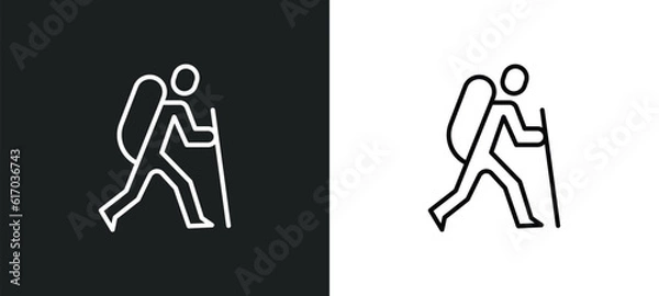 Fototapeta man in hike line icon in white and black colors. man in hike flat vector icon from man hike collection for web, mobile apps and ui.