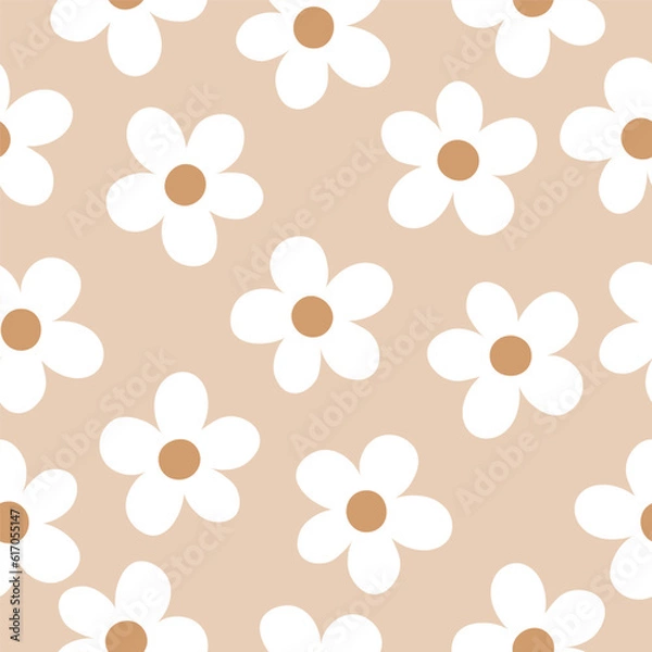 Obraz Beige seamless pattern with cute daisies