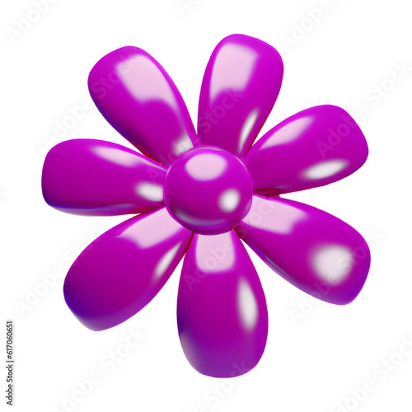 Fototapeta Glossy bubbly surreal 3D flower isolated. Psychedelic colourful element for your business and brand. Trippy trendy fantasy floral illustration. Glass vivid colours. Modern artificial image.