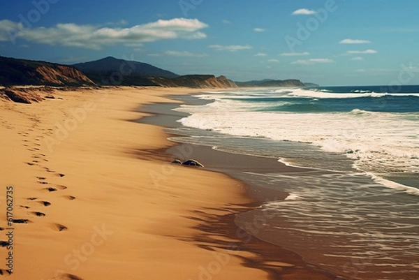 Obraz Blue sky and sandy beach. AI generative