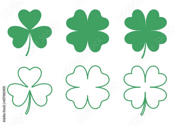 Obraz Vector set with clover leaves. Vector illustration. Isolated objects on white background.