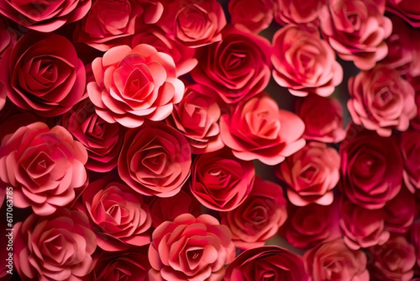 Fototapeta wall with a background of red paper roses handmade craft creative abstraction