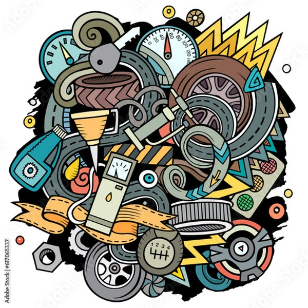 Fototapeta Auto Service cartoon vector doodle illustration