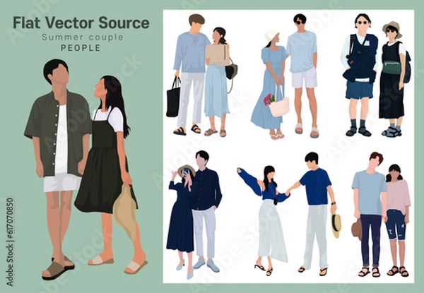 Fototapeta A collection of silhouette sauces for newlyweds who enjoy sightseeing in summer couple date course couple look