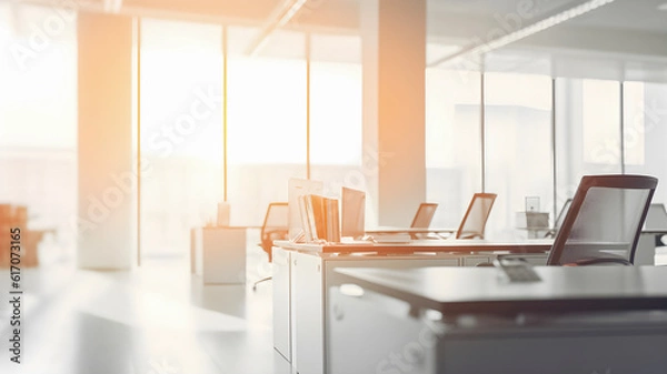 Fototapeta Empty interior of modern office with sun light, copy space,