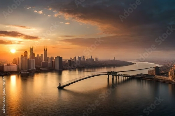 Obraz sunset over the city by AI generating
