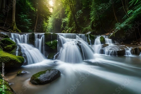 Obraz waterfall in the forest by AI generating