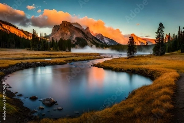 Obraz sunset over the lake by AI generating