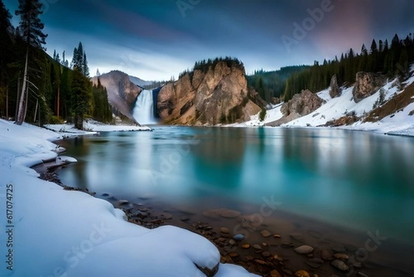 Obraz waterfall in the mountains by AI generating