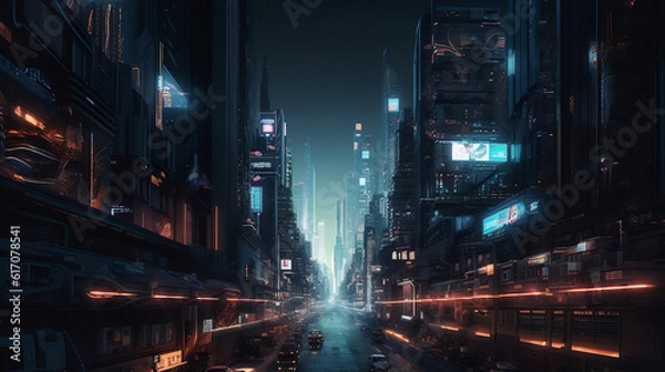 Fototapeta Envisioning Tomorrow: A Vibrant Metropolis of Technology and AI