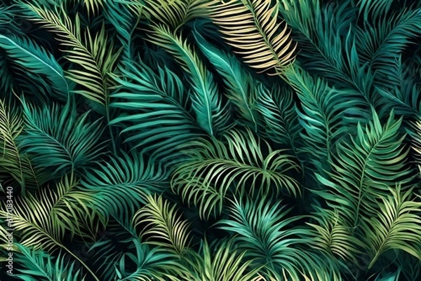 Fototapeta Tropical palm leaves floral pattern background. Generative AI