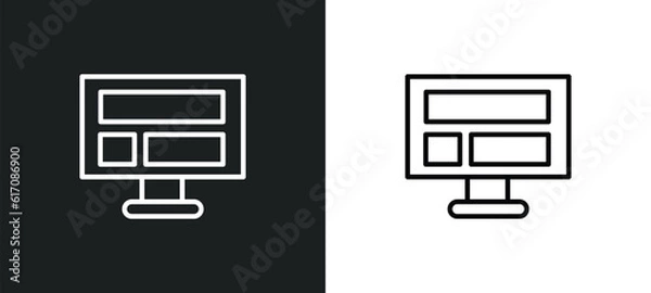 Fototapeta computer and monitor line icon in white and black colors. computer and monitor flat vector icon from computer monitor collection for web, mobile apps ui.