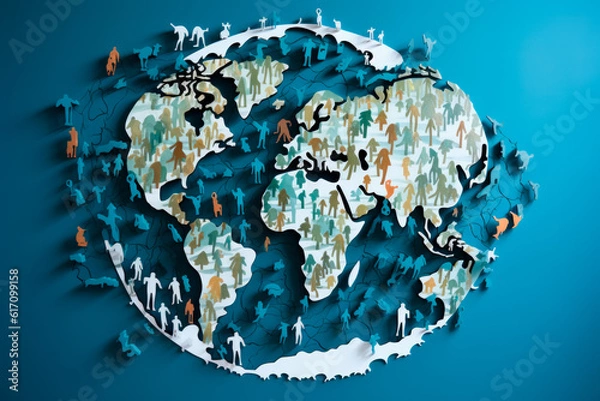 Fototapeta A paper-cut image of interconnected puzzle pieces forming the Earth, representing the collective responsibility to safeguard our planet. Generative AI Art Illustration	