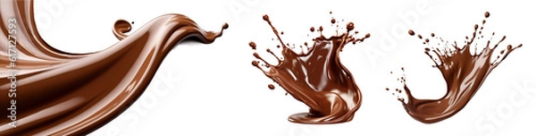 Fototapeta Melting chocolate burst explosion splash in the air. Isolated on transparent background.