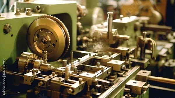 Fototapeta Machinery humming with activity in a busy factory, illustrating the hustle and bustle of production lines. Generative ai.