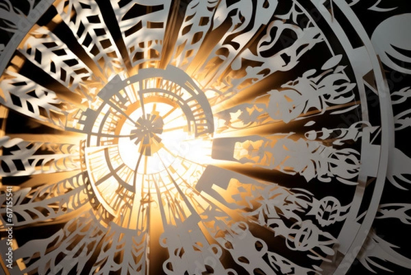Obraz Solar Brilliance: A Paper-Cut Illustration of a Sun Emitting Wind Turbine and Solar Panel Rays. Generative AI Art Illustration