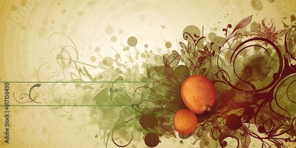 Fototapeta Background or texture from drawn fresh fruits with free space for any inscription or text. Generative AI