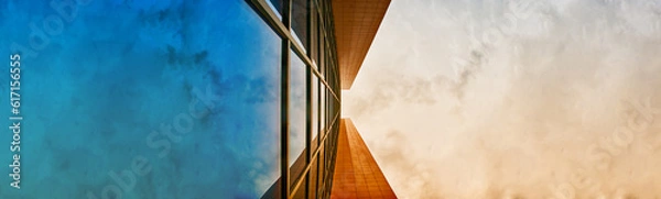 Obraz Banner, modern skyscrapers business office and residential buildings. Minimalism in urban architecture photography. Facade detail.