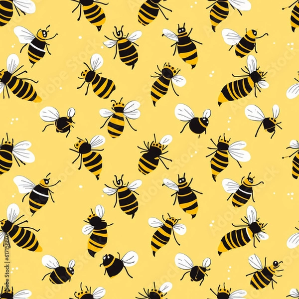 Obraz A Continuous Repeating Tile Pattern of Minimal Bees Design | Generative AI